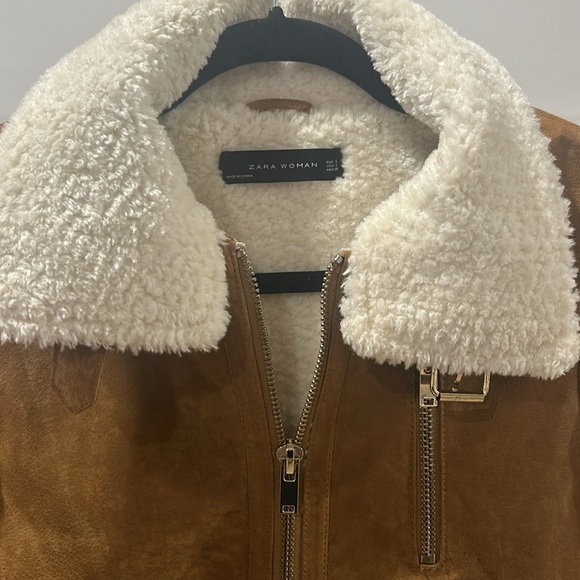 Zara - Brown Suede Moto Style Biker Jacket. Size Small - Picture 3 of 3